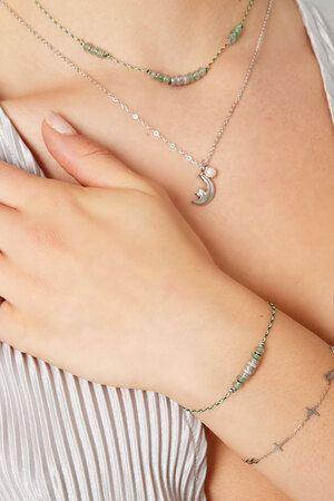 Bracelet en satin avec pierres naturelles vert et argent h5 Image2